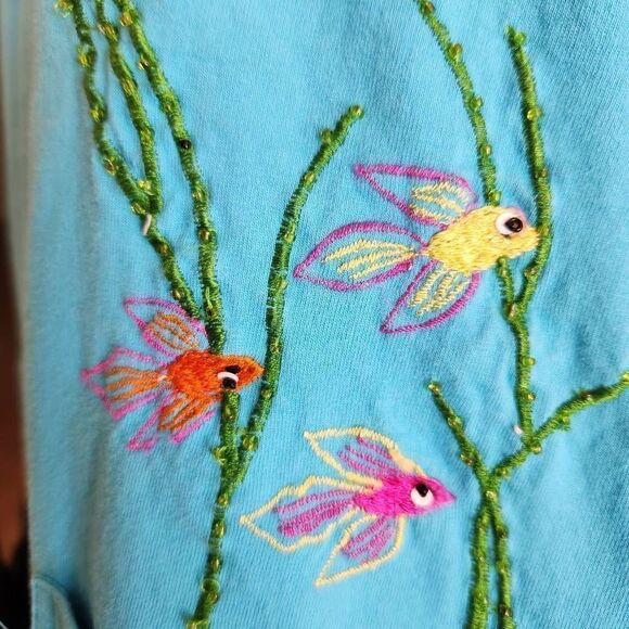 Women's blue vintage fish sequin embroidered pullover t-shirt dress small to med - Picture 8 of 8